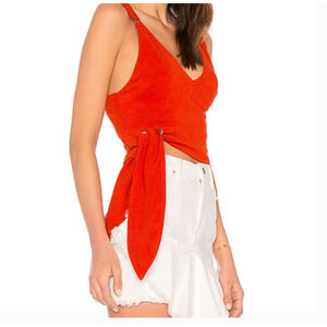 Free People Pop Side Crop Top Red Orange Paisley Boho Tank Women's Medium